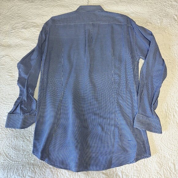 Etro Men's Large Blue Check Dress Shirt - 4 - Picture 2 of 3